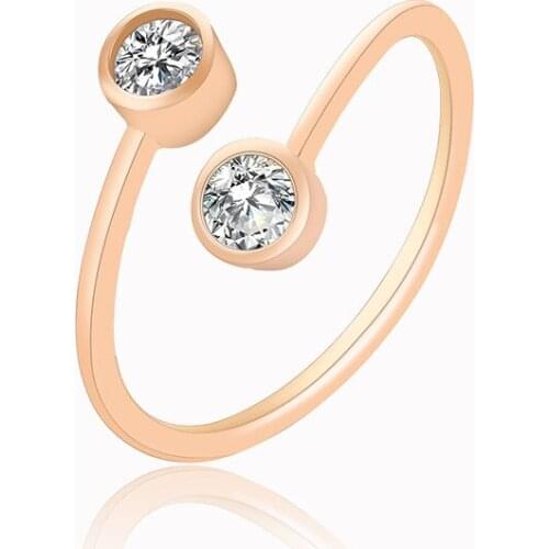 Creative Simple Style Shiny Zircon Open Two Round Rose Golden Silver Plated Rings For Women