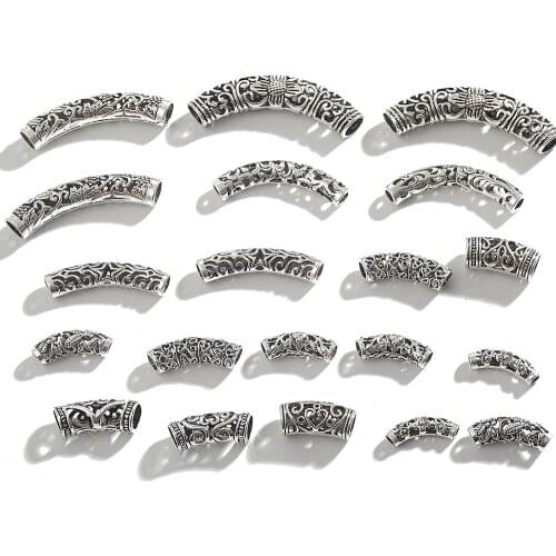 Hot Sale 3-10pcs/lot mix size Antique Silver-Plated Bending Tube Beads Charms Pendant Fit DIY Jewelry Findings