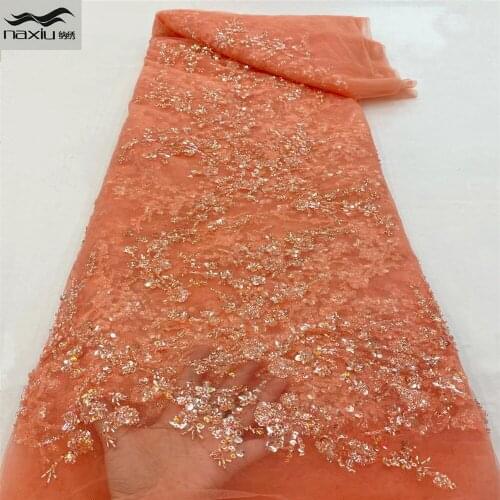 Madison Nigerian African Lace Fabric 2021 High Quality Handmade Beaded Lace French Tulle Lace Material For Wedding Sewing