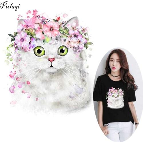 Fashion Cat Iron On Patches Thermo Stickers On Clothes Flowers Stripes Application Of One Transfer Fusible Clothing Appliques