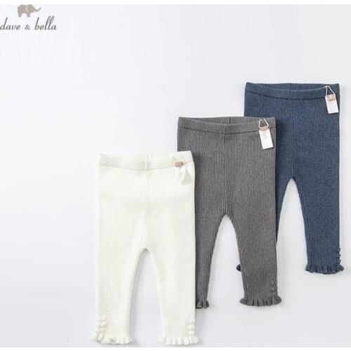 DBH18010 dave bella autumn baby girls fashion solid pants children full length kids girl pants infant toddler trousers