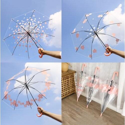 Fashion cartoon straight handle umbrella transparent straight pole umbrella cute long handle hook umbrella