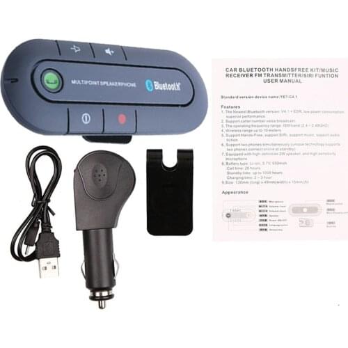 New Bluetooth Handsfree Car Kit Wireless Bluetooth Speaker Phone MP3 Music Player Sun Visor Clip Speakerphone with Car Charger