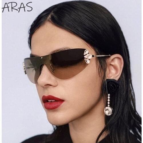 2021 Trendy Diamond-Encrusted Sunglasses Fashion One-Piece Sun Glasses Luxury Brand Designer Eyewear UV400 Lunettes