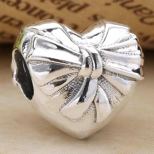 Original Brilliant Love Heart Bow Beads Fit 925 Sterling Silver Bead Charm Bracelet Bangle Diy Jewelry