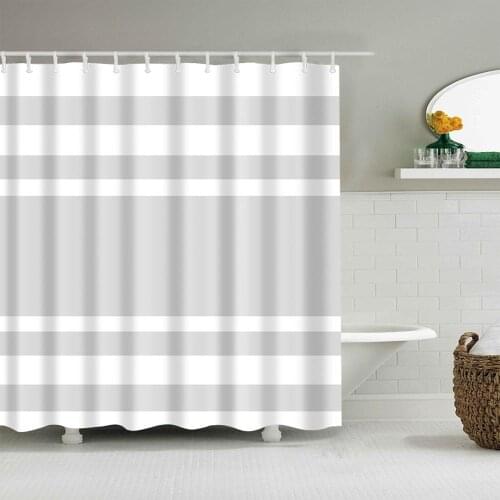 Simple Shower Curtain Wavy Stripes Gray and White Bath Fashion Accessories with Hooks Waterproof Polyester Fabric Bathroom Decor