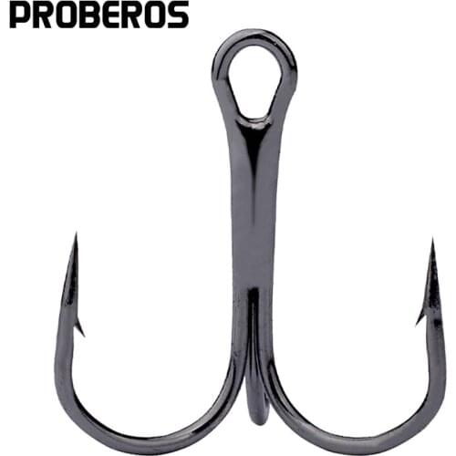 PRO BEROS Fishing Hook 50pc/Lot 2/4/6/8/10/12/14# High Carbon Steel Treble Hooks Fishing Tackle Black/Brown/White Fish Hook