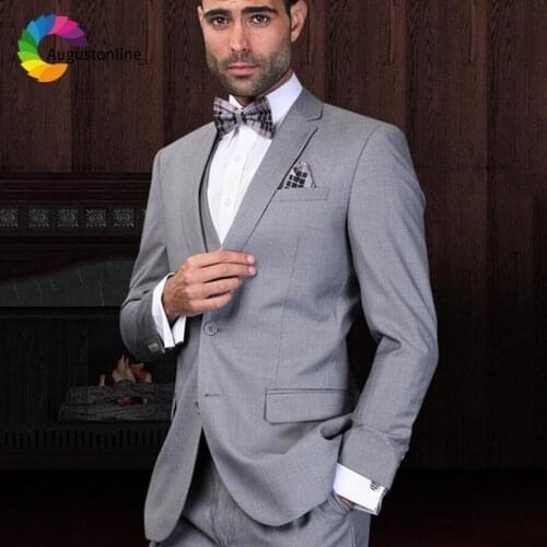 Grey 2019 Slim Fit Men Suits For Wedding Bridegroom Groom Costume Evening Party Prom Formal Tuxedo Best Man Blazer Traje Hombre