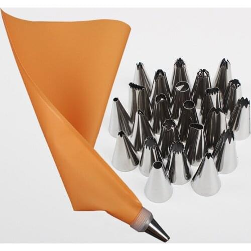 26pcs Silicone Pastry Bag Kitchen Cake Piping Bag Cream Cake Decorating Tool Reusable + 24 Nozzle pastry skill tool