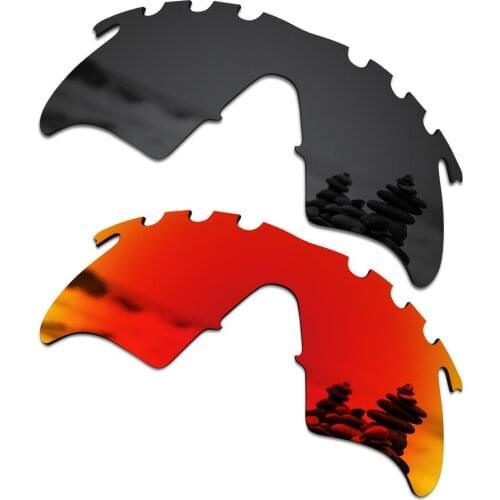 SmartVLT 2 Pieces Polarized Sunglasses Replacement Lenses for Oakley M Frame Heater Vented Stealth Black and Fire Red