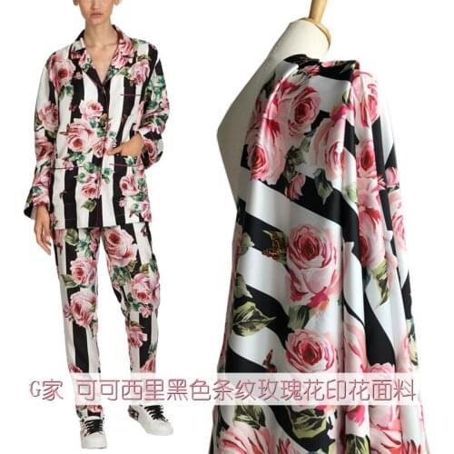 Rose print stretch satin polyester fabric cloth 147 cm width parent-child wear shirt dress apparel fabric alibaba express