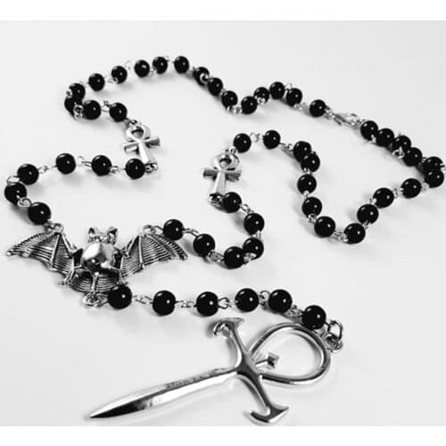 Vampire Ankh Rosary,Occult Vamp Goth Ankh Beads Bat Gothic Vampire Vampiric Beaded Egyptian Tradgoth Kemet Jewelry Gift Handmade