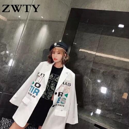 ZWTY Spring Autumn Women Long V-Neck Cartoon Sequins Chic Blazers Loose large size mid-length Womens 2021 Fashion Suits