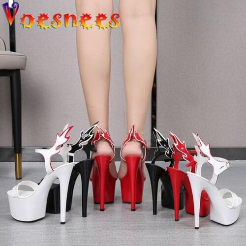 Voesnees 2021 Summer New Female Sandals 17CM Sexy Platform Buckle Strap Party Shoes Flame Modeling Night Club High-Heeled Shoes