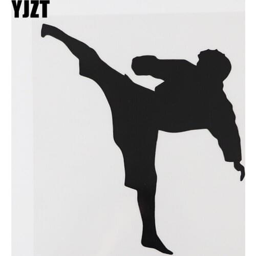 YJZT 12.1CMX14.3CM High Kick Karate Tae Kwon Decal Vinyl Car Sticker Black/Silver 8A-1139