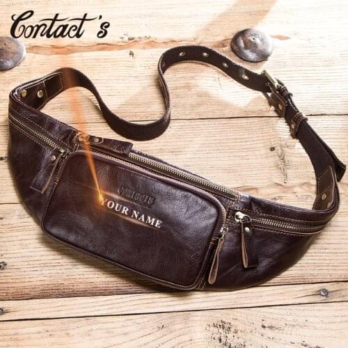 Contacts Genuine Leather Waist Packs Belt Bags Men Phone Pouch Bag with Card Holder Travel Waist Pack Male Quality Handbags