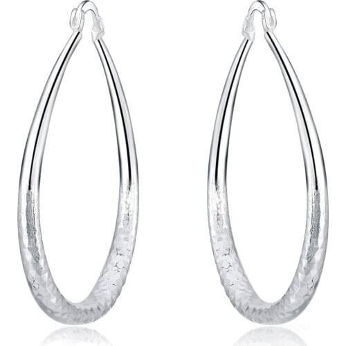 HXH QRX 925 Sterling Silver Grain 54mm Circle Hoop Earrings For Women Lady Best Gift Fashion Charm Silver Wedding Jewelry