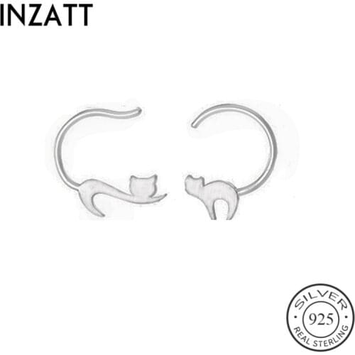 INZATT Real 925 Sterling Silver Minimalist Asymmetry Cat Hoop Earrings For Fashion Women Party Fine Jewelry Cute Accessories