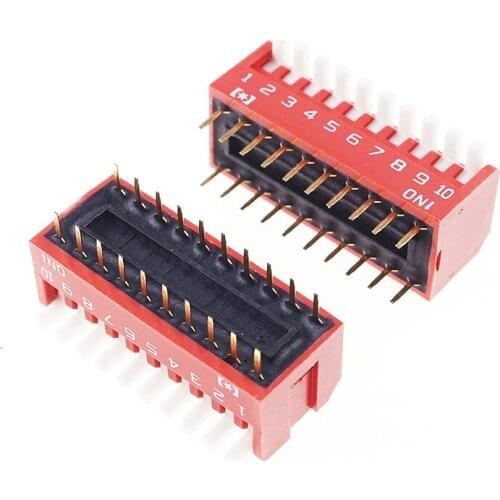100pcs Dip Switches Piano Actuator SPST 10 Way Through Hole 2.54mm Pitch Row Space 7.62mm 25mA 24V 1P1T 10 Positions Right Angle