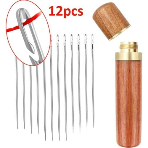 12Pcs/set Blind Threading Needle for Sewing Household Apparel Manual DIY Jewerly Beading Needles Big Hole Stainless Steel Needle