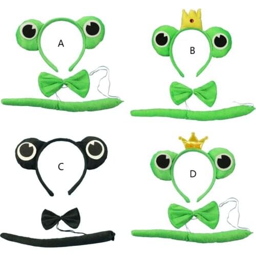 3Pcs Cartoon Animal Costume Set Big Frog Eyes Plush Headband Bowtie Long Tail