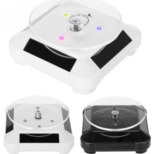 360 Degrees Solar Jewelry Organizer Showcase Turntable Watch Phone Jewelry Rotation Holder LED Light Ring Display Jewelry Box
