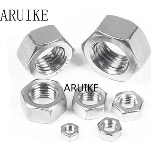 50-100pcs/lot Metric thread DIN934 M2 M2.5 M3 M4 M5 304 Stainless Steel Hex Nuts