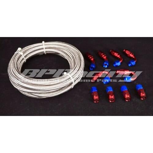 6AN AN-6 Two layer Stainless Steel Braided Racing Hose Line 5 M & Hose Fitting 10PCS