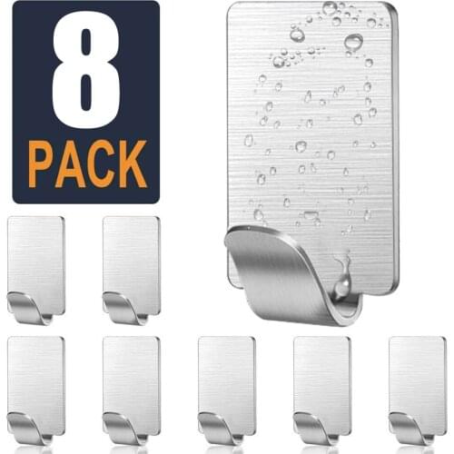 8Pcs Stainless Steel Adhesive Hooks For Hanging Towel Coat Key Door Hanger Hook Heavy Duty Wall Hook For Kitchen Bathroom Toilet