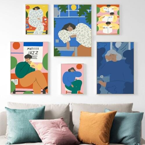 Abstract Cartoon Figure Matisse Canvas Painting Scandinavian Style Nordic Picture Wall Poster And Prints for Living Room