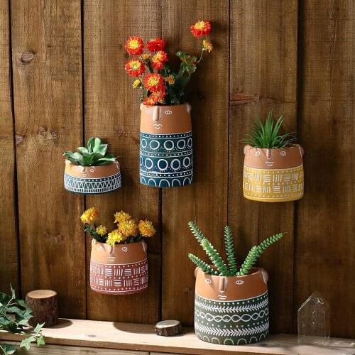 Home Decor Accessories Gifts Cement Human Face Flower Pot Fun Design Wall Hanging Flower Pot Wall Decor Cute Villain Living Room