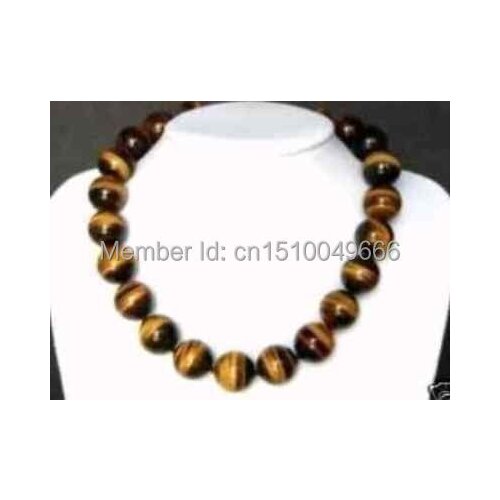 FREE SHIP>>Beautiful 12MM tigers-eye beads necklace 18" YU5366