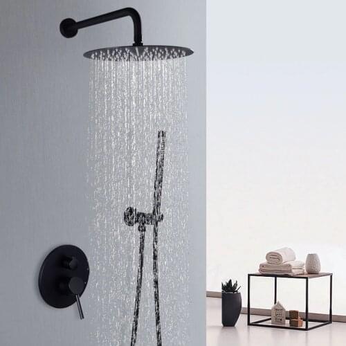 Black Shower Set 10 Inch Rainfall Shower Faucet Wall Mount Bathroom Faucet Concealed Shower System Cold Hot Mixer Bathtub Tap