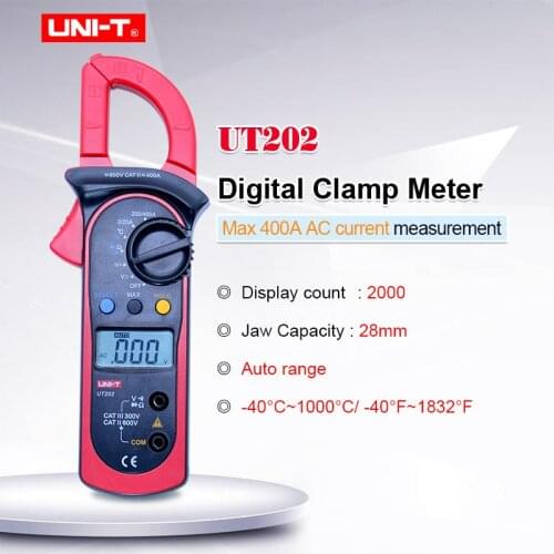 UNI-T UT202 Digital Clamp Meter DC AC voltage AC current Resistance tester Diode test Auto range Date hold LCD backlight