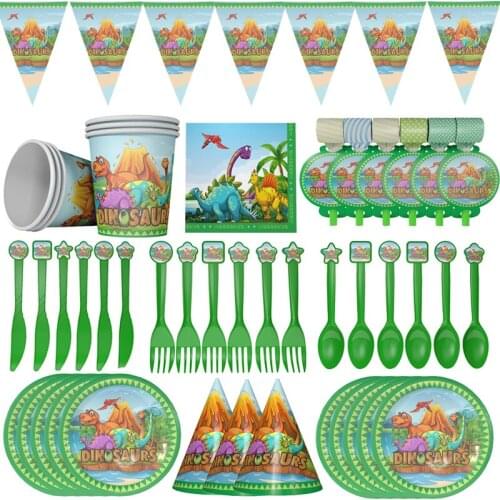 Dinosaur Theme Party Disposable Tableware Set Paper Plates Cups Napkin Birthday Party Decor Cartoon Jurassic World Jungle Party