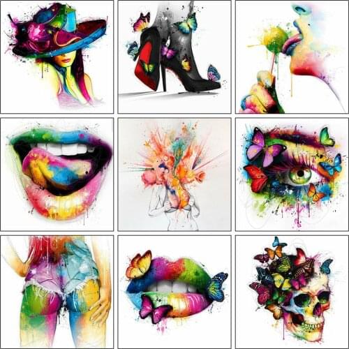 HUACAN 5D DIY Diamond Painting New Portrait Lip Diamond Embroidery Sale Eye Butterfly Rhinestones Mosaic Home Decor