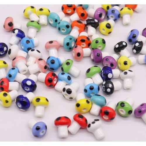 20pcs Mix Color Mushroom Ceramic Beads 10X12mm Loose Spacer Red/Blue/Yellow/Green/Pink/Purple Ceramics Bead For Jewelry Making