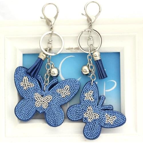 Cute key chain for Women Kar Butterfly Bag Bugs Car key ring Tassels Bag Charm Holder Ornaments Leather keychain Gifts