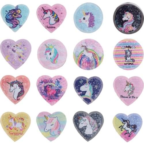 DIY Cartoon Patch Unicorn/Rainbow Sequined Patches For Clothes Reversible Patches For Clothing T-shirt Stickers Stripes