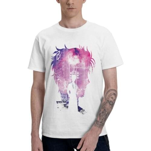 Male Steins Gate Anime T-Shirt Novelty Time Travel Scientist Rintarou Okabe Tshirt Short Sleeve Cool T Shirt 100% Cotton Tee