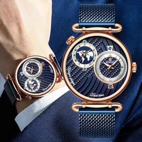 Relogio Masculino reward Watch Men 2020 Top Brand Luxury Dual Dial Mens Blue Wrist Watches Waterproof business Watch For Men