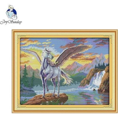 Joy Sunday Flying Horse Counted Cross Stitch Set 11CT 14CT Printed Cross Stitch DIY Kits For Embroidery Home Decor Needlework