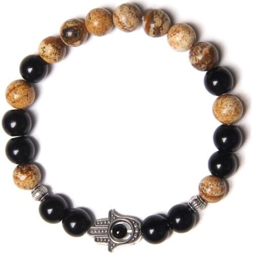 Natural tiger eye map agates jaspers stone beads fatima hand reiki charm bracelet couples lovers friendship partner jewelry gift