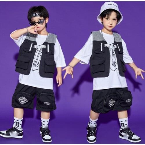 New Ballroom Hip Hop Dance Clothes For Kids Children Loose Vest Hiphop Shorts Suit Jazz Modern Dance Wear Rave Clothes DN9378