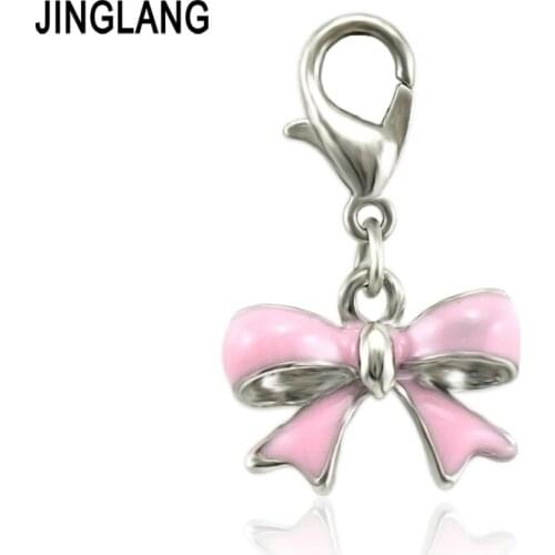 JINGLANG New Arrival Cute Tone All Enamel Bow Charms Pendants For Jewelry Making 50 pcs