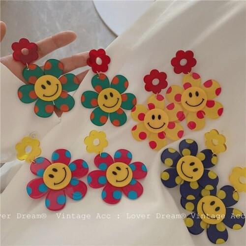 New Unique Harajuku Cute Colorful Smile Stud Earring Vintage Geometric Drop Earrings Best Friend Jewelry Gifts for Women Girls