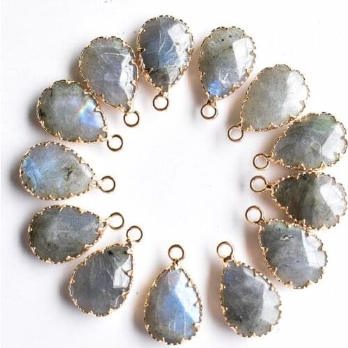 Wholesale 12pcs/lot New Natural ShimmerStone section water drop shape gold color Connector pendants for jewelry making free