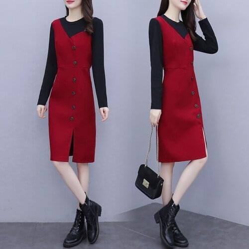Black Red Patchwork Autumn Dress Fashion Autumn Long Sleeve Party Hight Street Business Office Ladies Work Wear Dress For Women