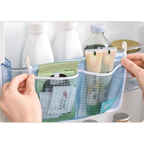 Refrigerator Storage Mesh Bag Household Classification Hanging Plastic Storage Container Double Compartment Kitchen Organizer