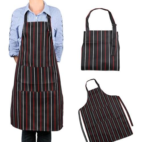 Adult Black Stripe Bib Adjustable Apron For Man Woman Home Kitchen Chef Restaurant Waiter Aprons Cooking Apron With Pockets